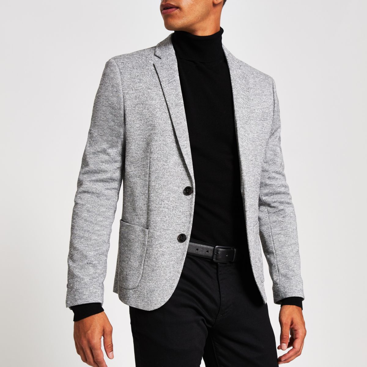 Light grey jersey skinny fit blazer - Blazers - men