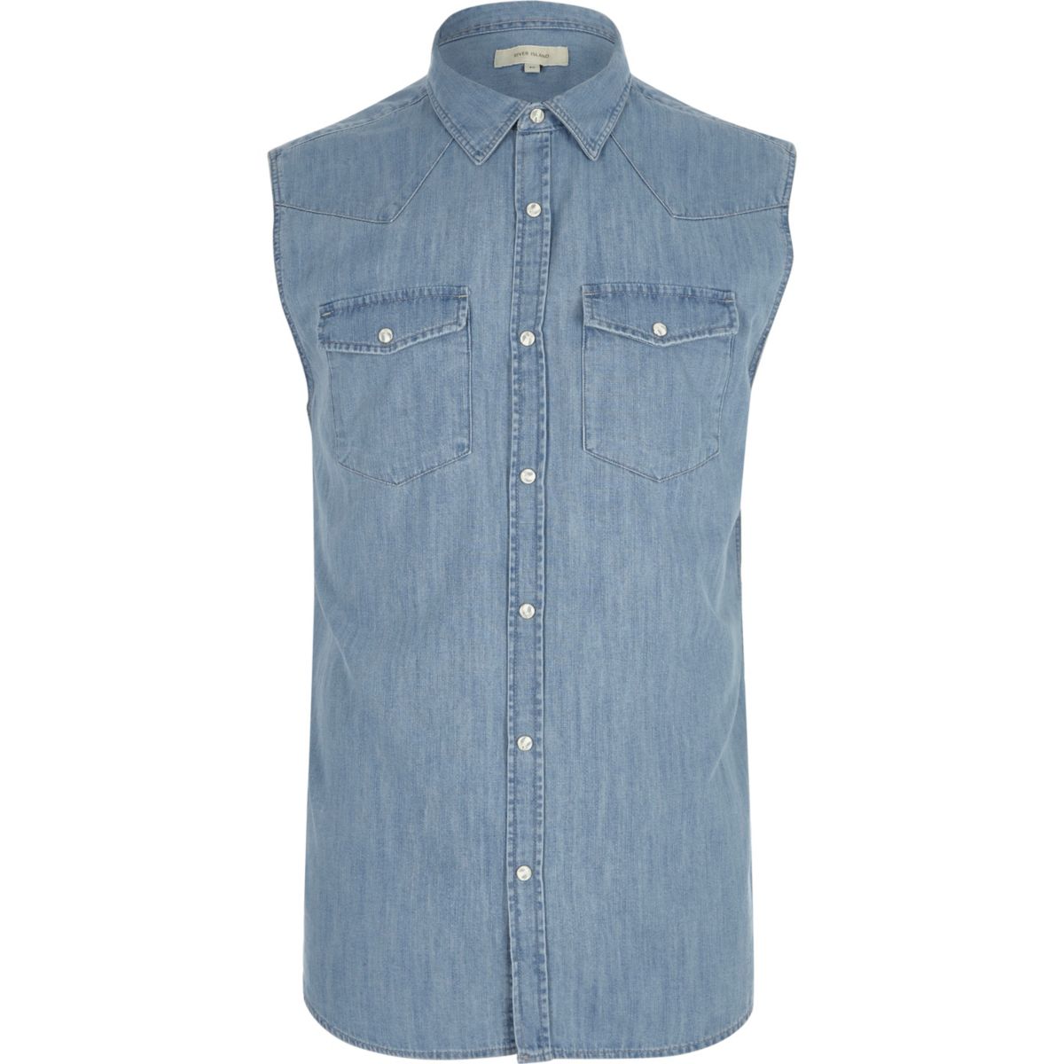 Blue sleeveless denim western shirt Shirts Sale men