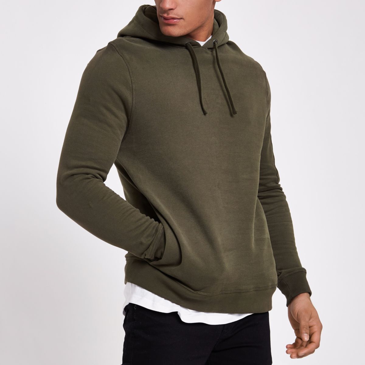 Dark khaki green zip sleeve hoodie - Hoodies & Sweatshirts - Sale - men