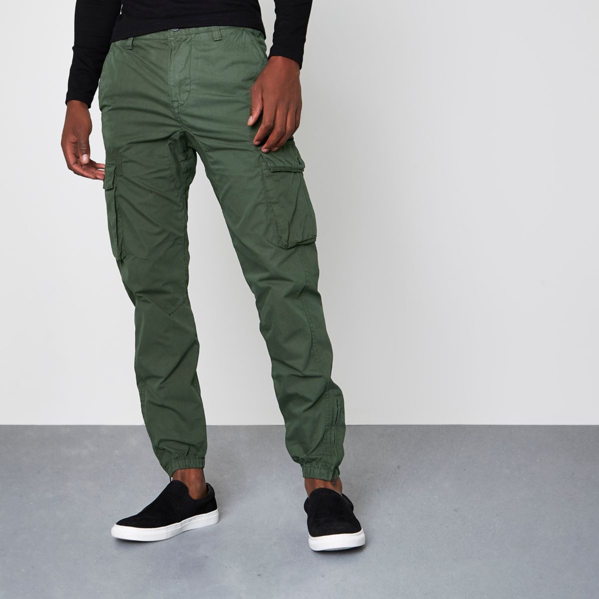 Khaki green cargo jogger trousers - Trousers - Sale - men