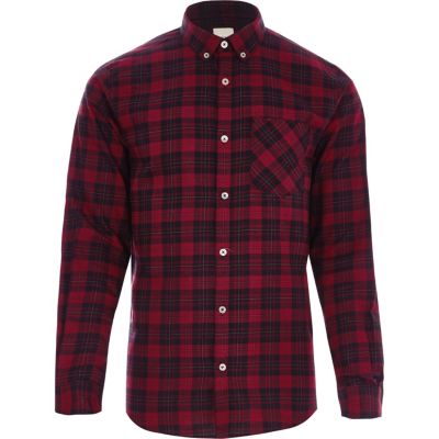 Mens red long sleeve button up shirt