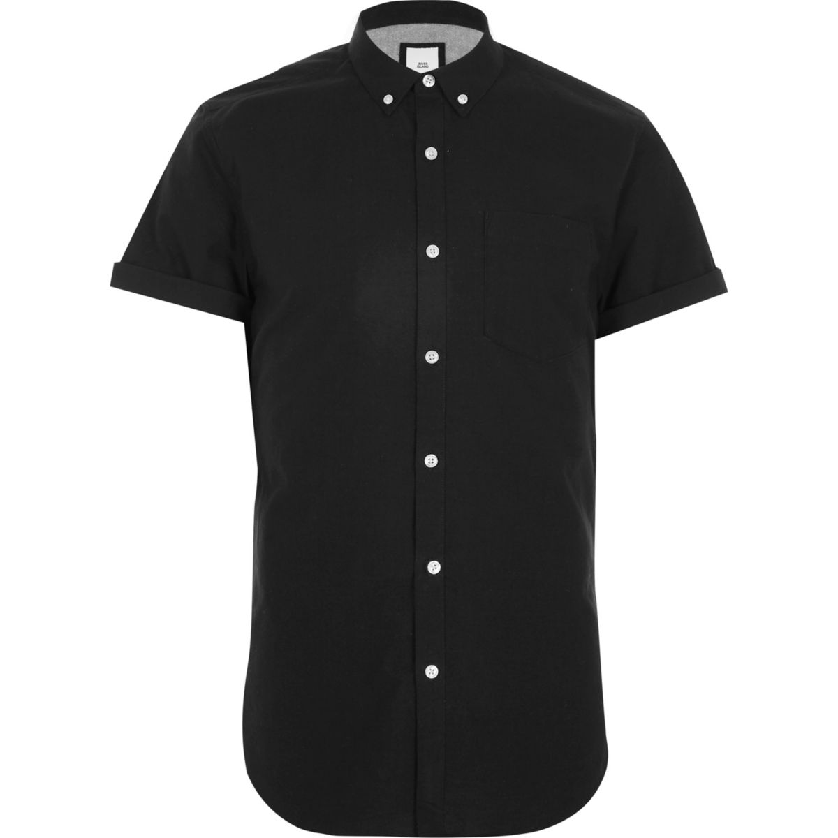 Black short sleeve slim fit Oxford shirt - Shirts - Sale - men