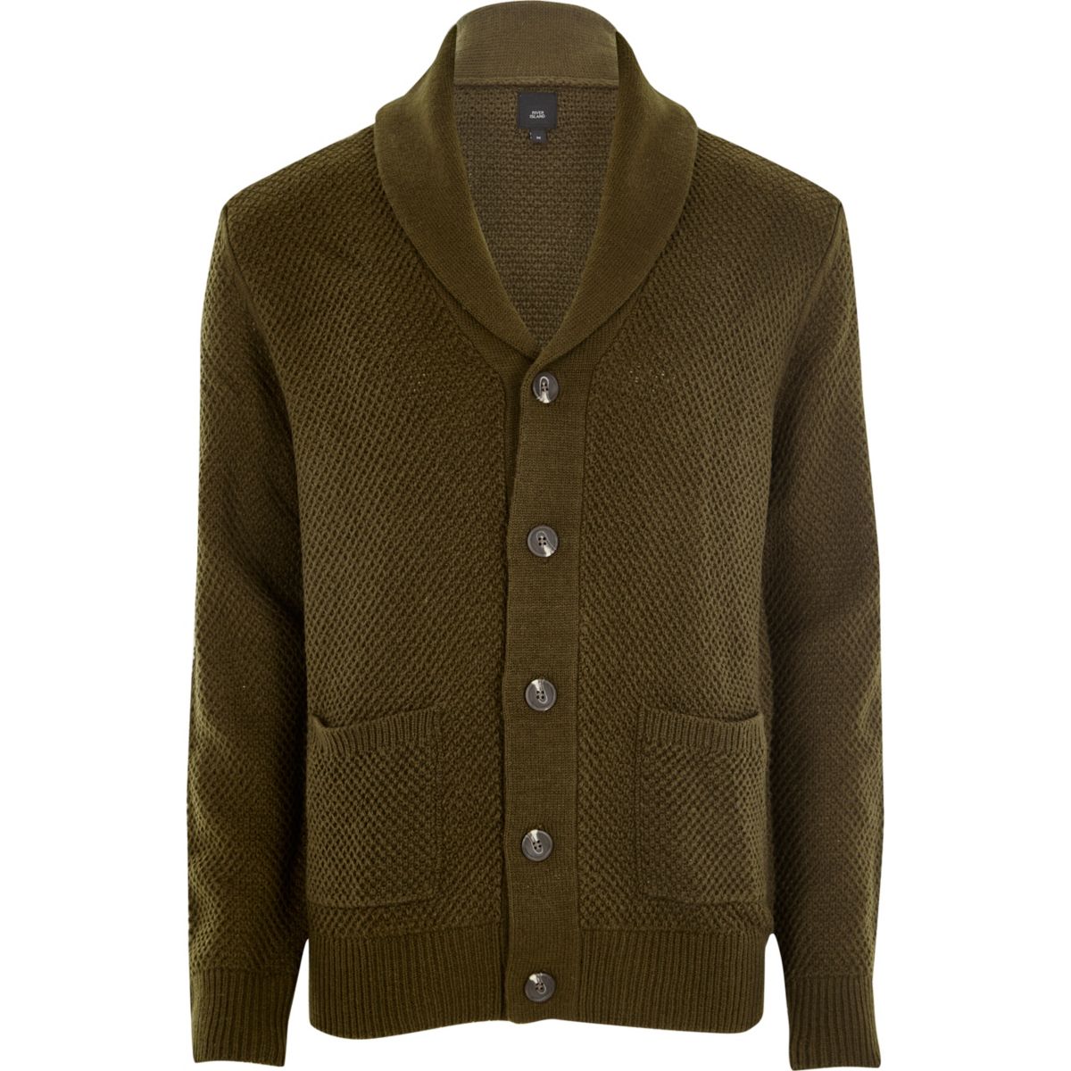 Khaki green shawl neck buttonup cardigan Jumpers & Cardigans Sale