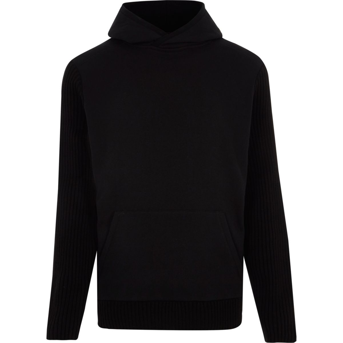 Black long sleeve slim fit ribbed hoodie - Hoodies & Sweatshirts - Sale ...