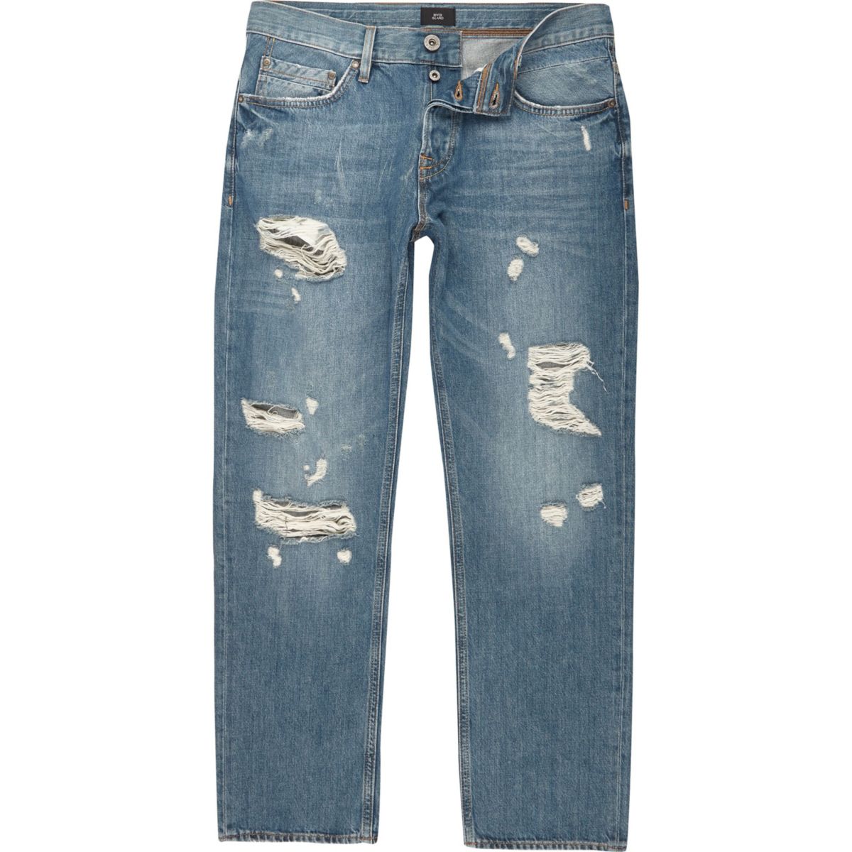 Big and Tall mid blue ripped loose fit jeans - Jeans - Sale - men