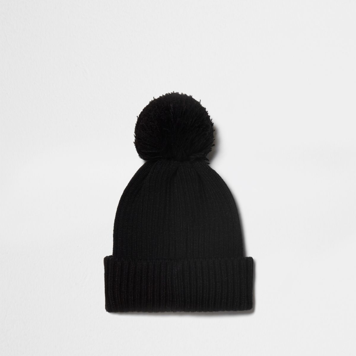 River Island Mens Black ribbed knit bobble beanie hat £5.00 Bluewater