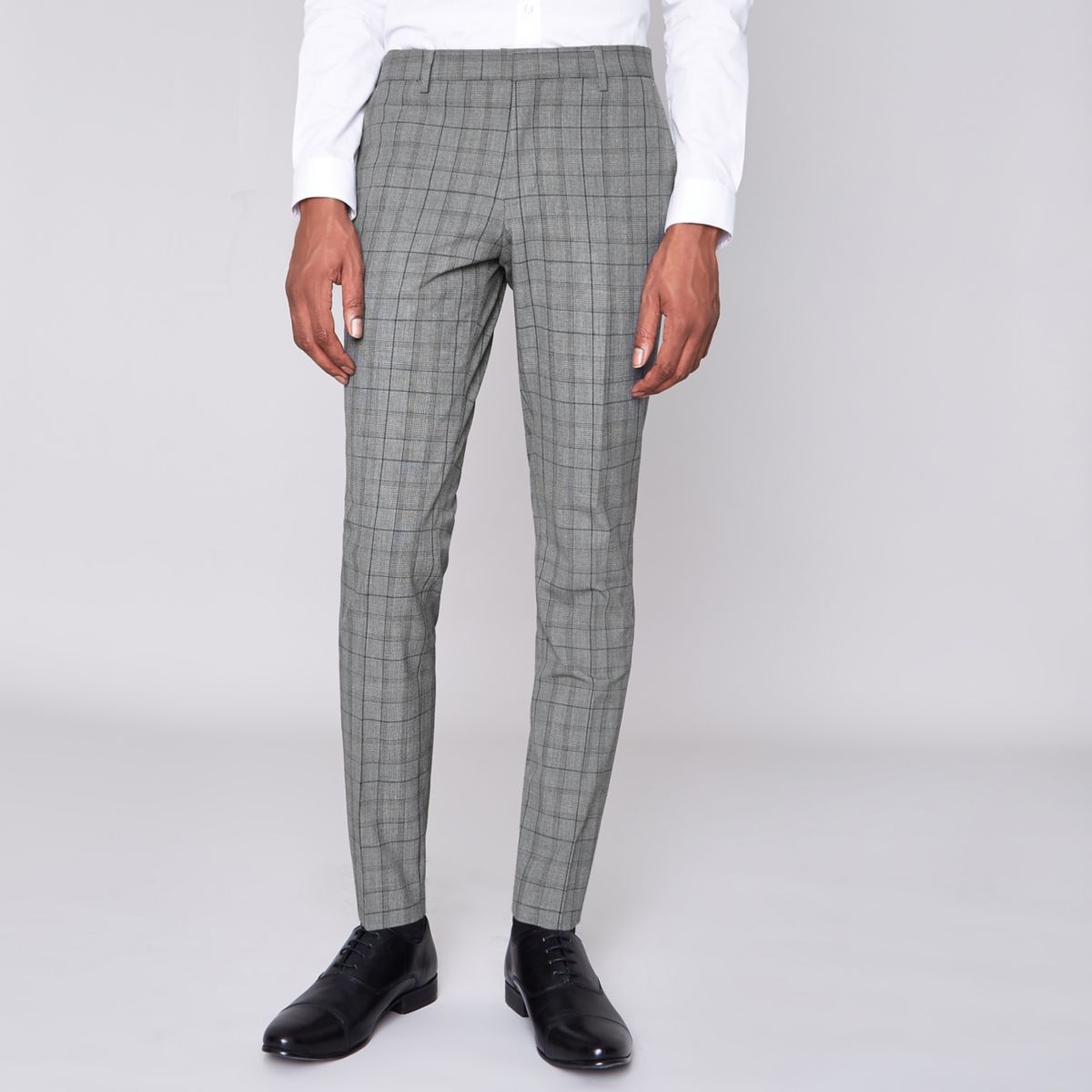 Grey Check Super Skinny Fit Suit Trousers Suit Trousers Suits Men