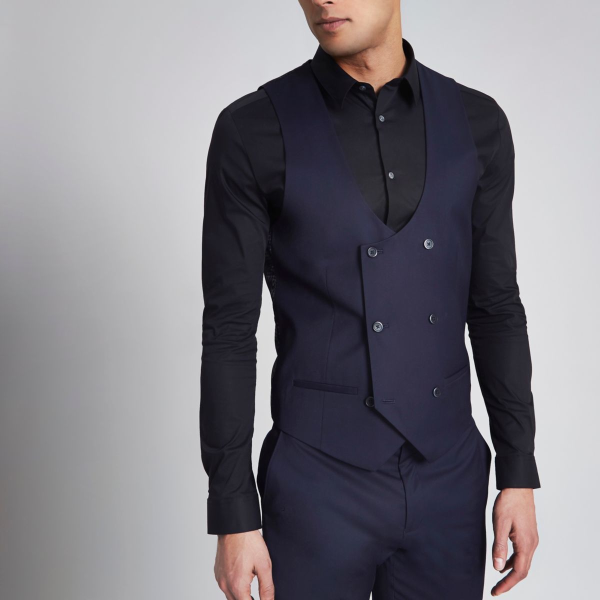 Navy double breasted tuxedo waistcoat Suits Sale men