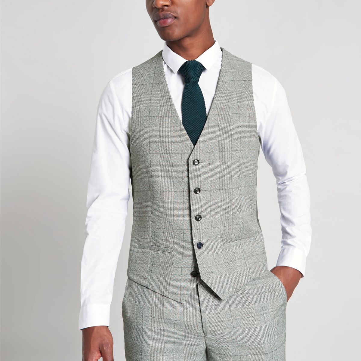 Grey check suit waistcoat Waistcoats Suits men