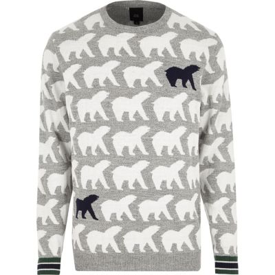 Grey polar bear knit Christmas jumper