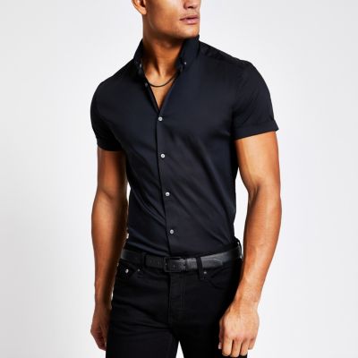 Download Black muscle fit short sleeve shirt - Short Sleeve Shirts ...