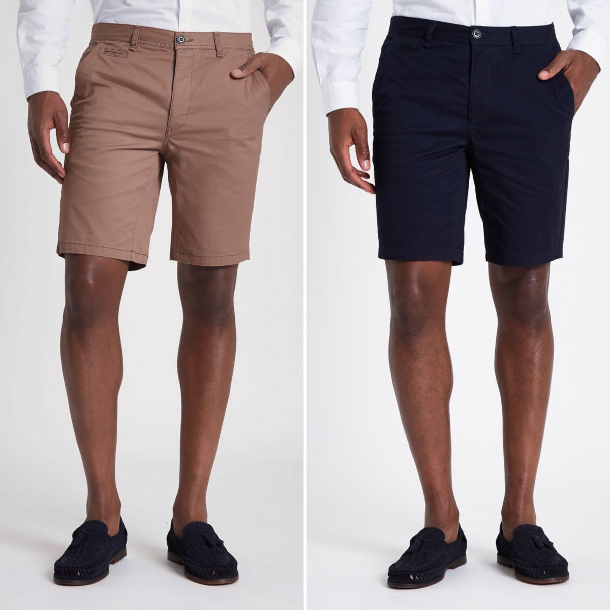 Navy and tan slim fit chino shorts multipack - Smart Shorts - Shorts - men
