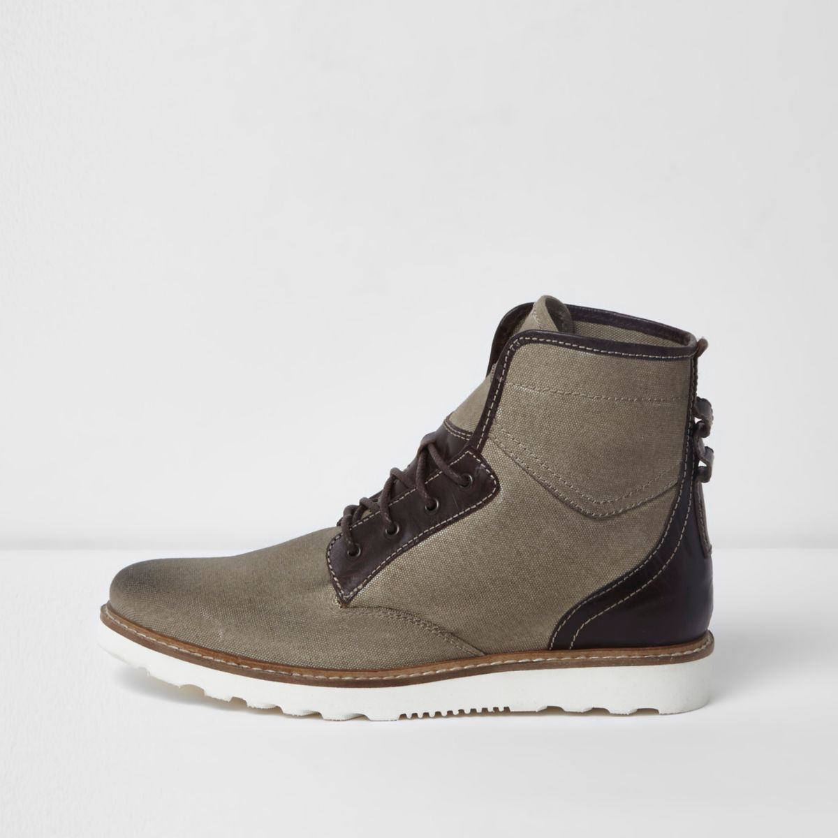 Khaki lace-up canvas work boots - Shoes & Boots - Sale - men