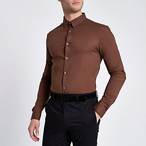 Brown long sleeve muscle fit shirt