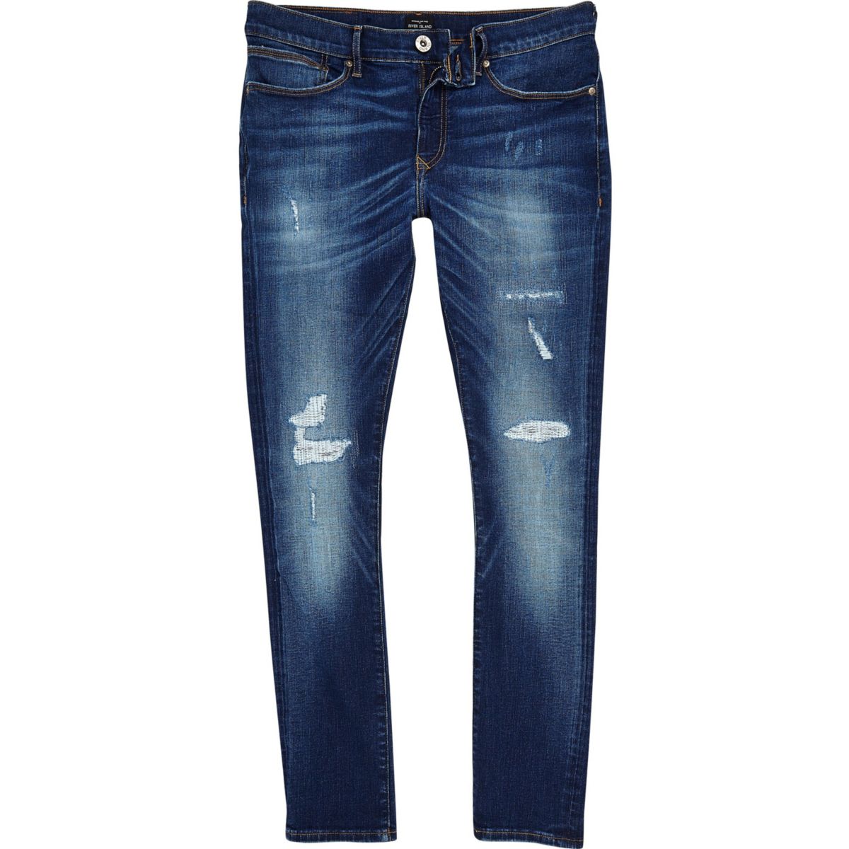 Big and Tall dark blue rip super skinny jeans - Super Skinny - Jeans - men