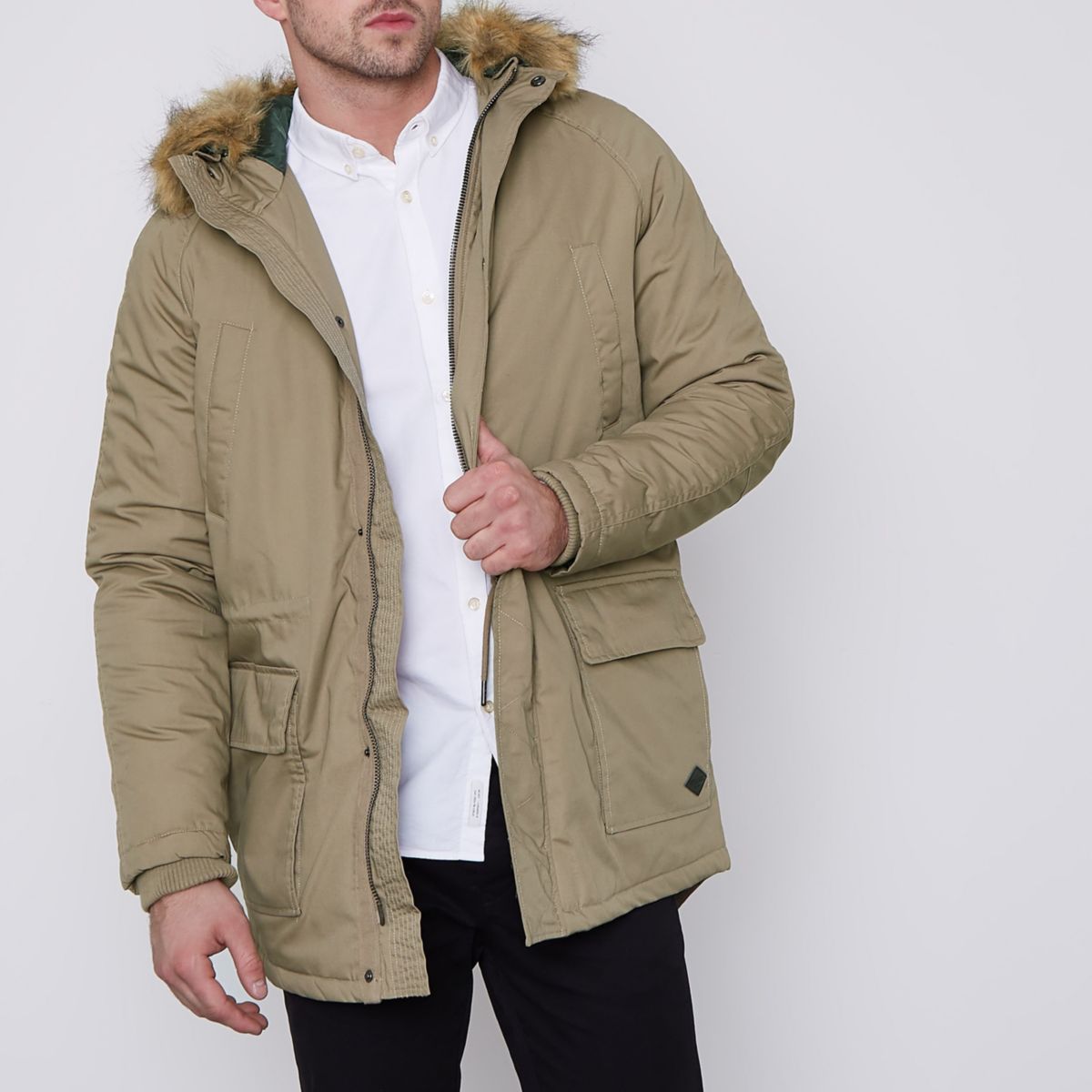 River Island Mens Only and Sons Brown faux fur trim parka | £90.00 ...