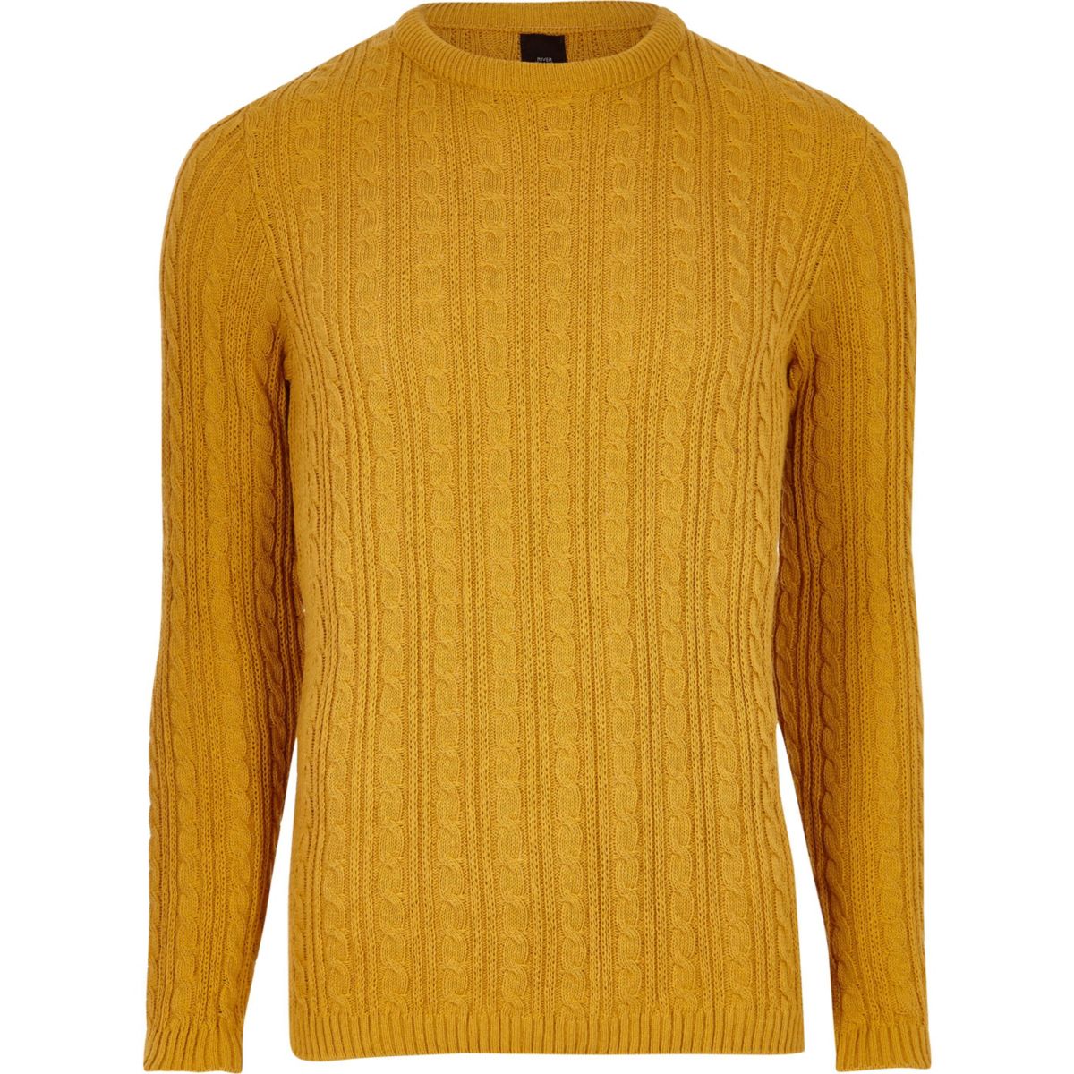 Mustard yellow cable knit muscle fit sweater - Sweaters - Sweaters ...
