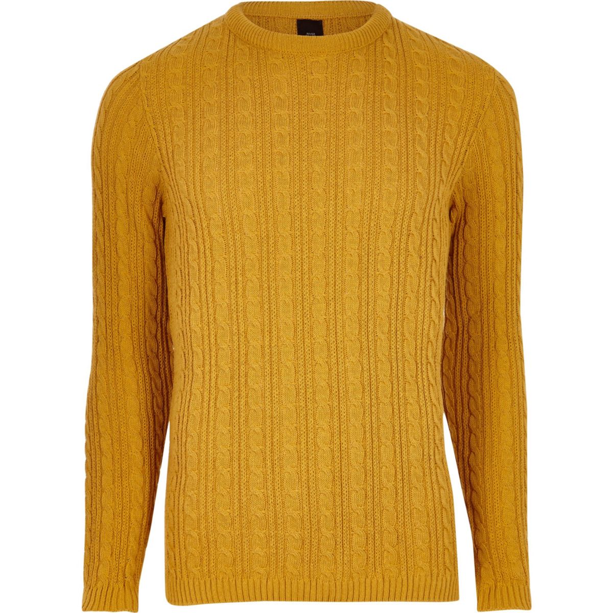 Mustard yellow cable knit muscle fit sweater Sweaters Sweaters