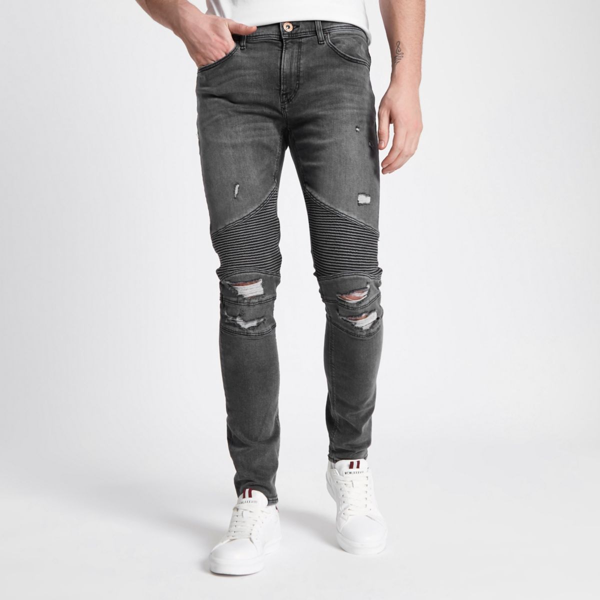 Black Danny super skinny ripped biker jeans - Super Skinny - Jeans - men