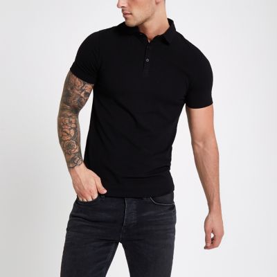  Black  essential muscle fit polo  shirt  Polo  Shirts  men