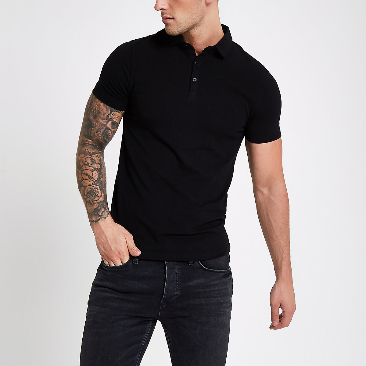 Black essential muscle fit polo shirt Polo Shirts men Black essential muscle fit polo shirt Polo Shirts men