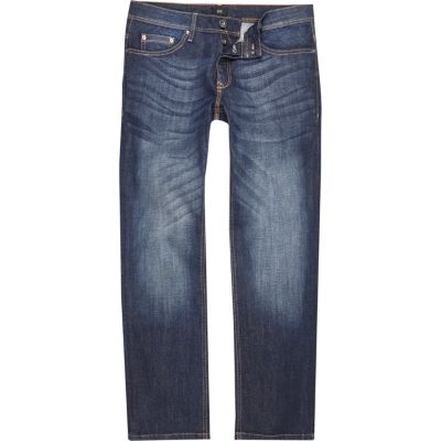 dark blue straight jeans