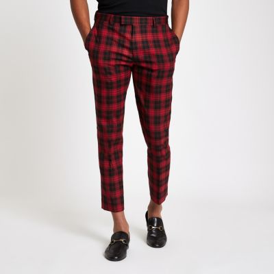 Black tartan check smart skinny crop trousers - Smart Trousers ...
