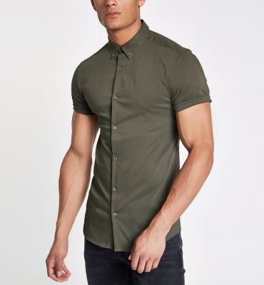 Green poplin muscle fit short sleeve shirt - Short Sleeve Shirts ...