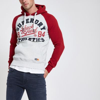 vintage raglan logo hoodie Superdry raglan  vintage Hoodies hoodie red  print logo