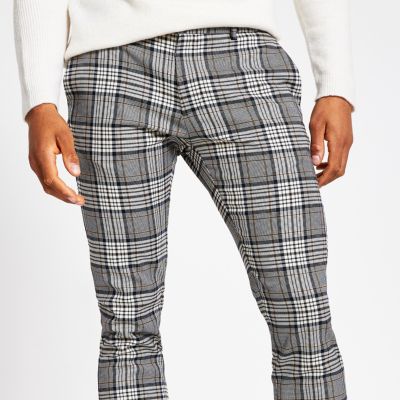 Grey plaid check super skinny smart pants - Smart Pants - Pants - men