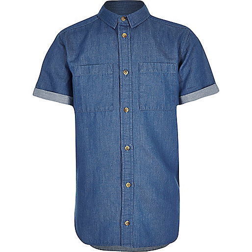 Boys blue short sleeve denim shirt - plain shirts - shirts - boys