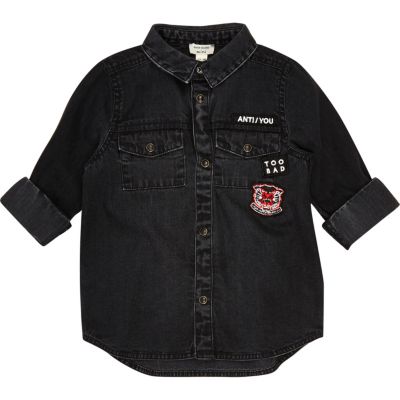 washed black denim shirt