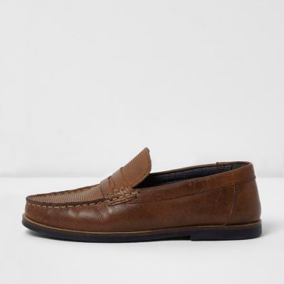 Boys brown embossed leather loafers Shoes Footwear boys