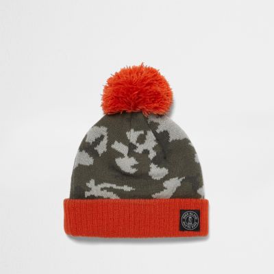 Mini boys khaki camo knit bobble hat - Baby Boys Accessories - Mini Boys - boys