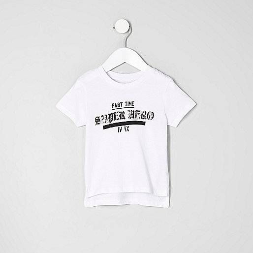 Mini boys white 'superhero' print T-shirt - baby boys tops - mini boys ...