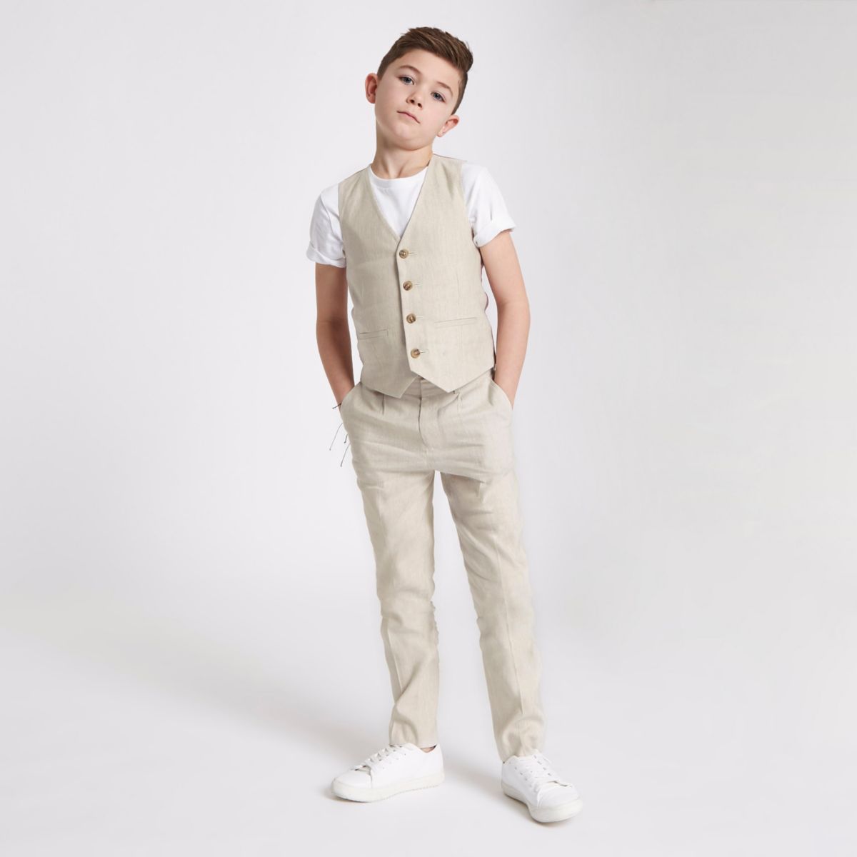 Crème gilet met linnen voor jongens Gilets Kostuums Jongens