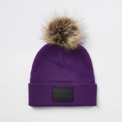 purple pom pom fur faux hat beanie fur purple pom  Hats Boys  pom