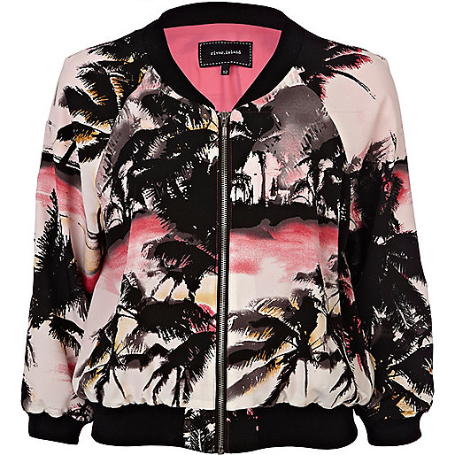 Pink palm tree print bomber jacket - coats / jackets - sale - women