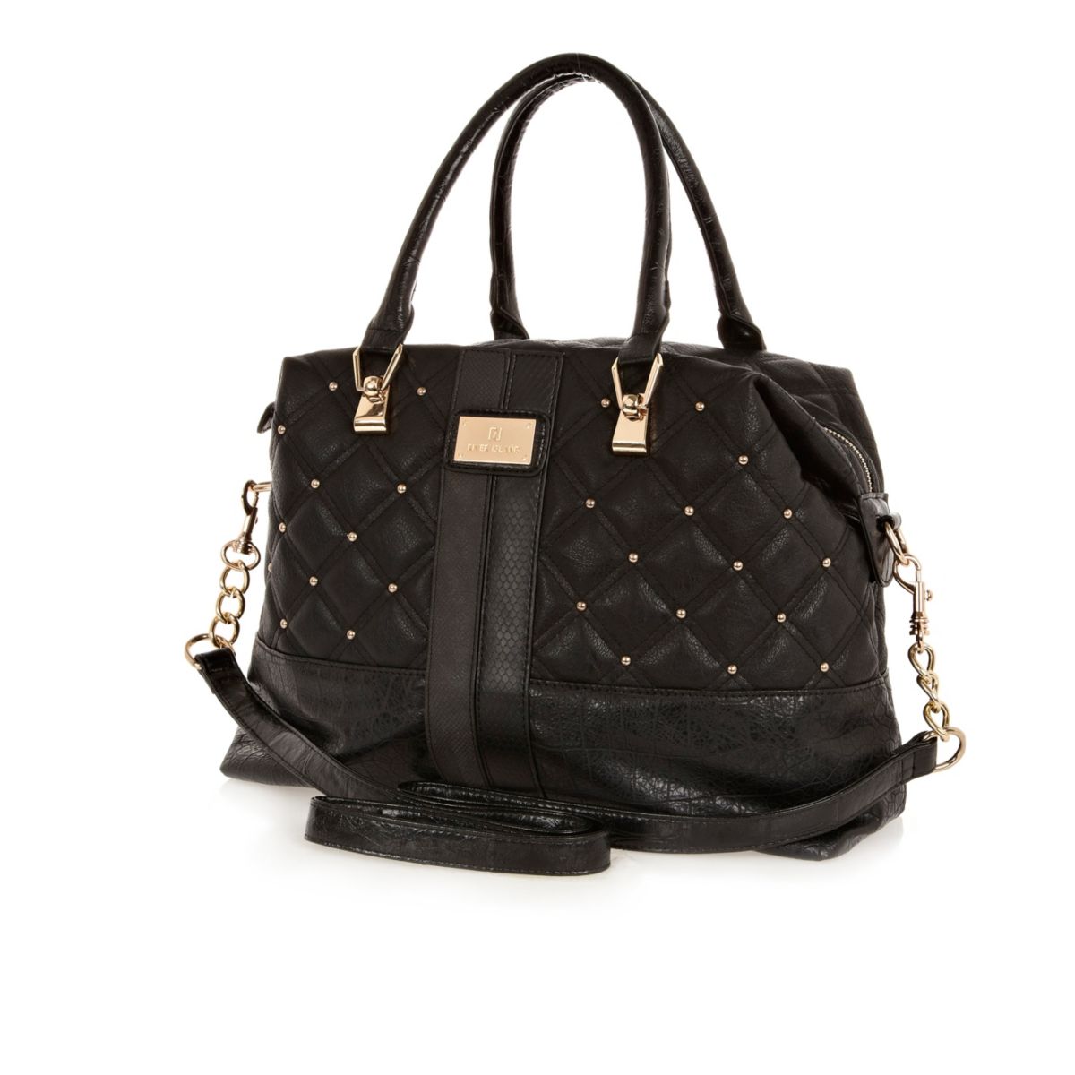 Black quilted studded bowler bag Bags & Purses Sale women