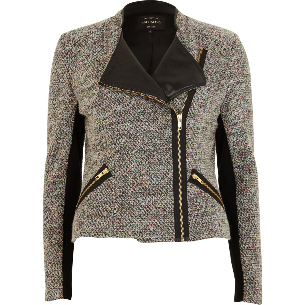 Grey tweed biker jacket - Coats & Jackets - Sale - women