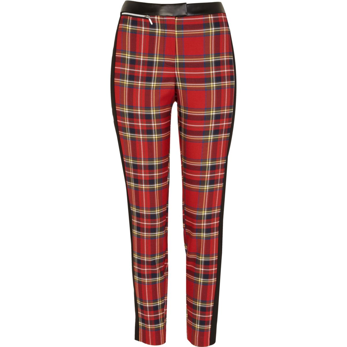 Red tartan PU detail trousers - Trousers - Sale - women
