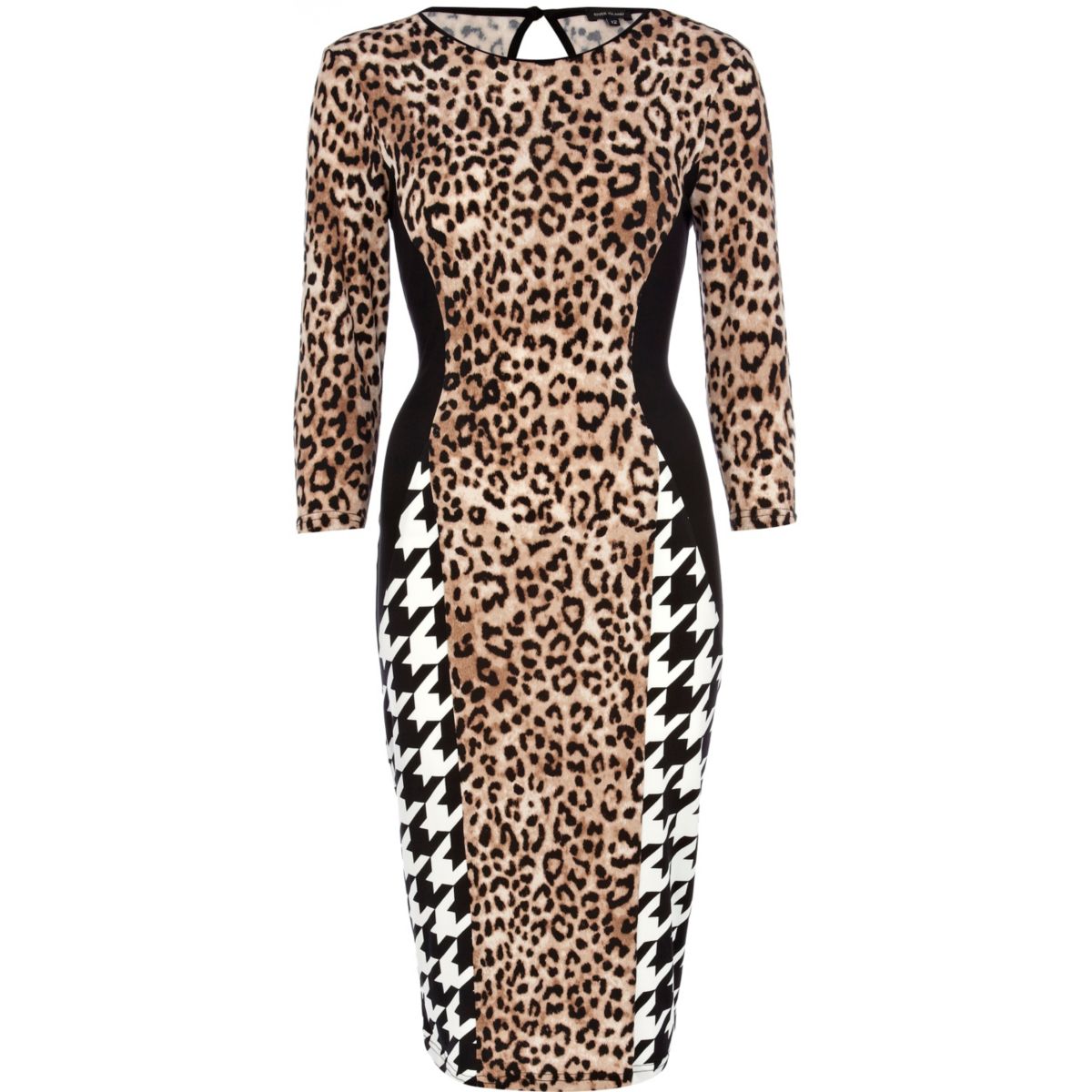Beige tartan and leopard print bodycon dress - Dresses - Sale - women