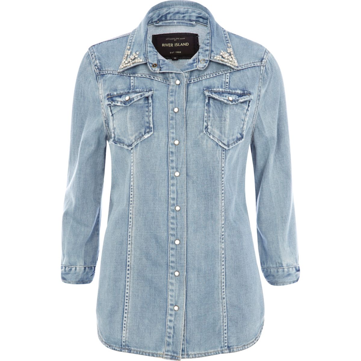 denim shirt with rhinestones