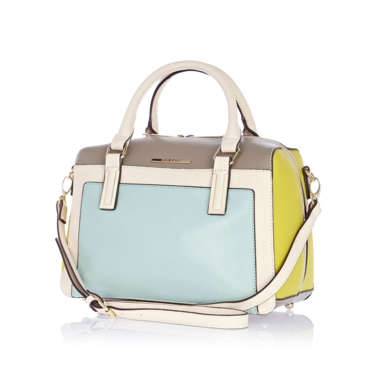 Blue structured colour block bowler bag Bags & Purses Sale women