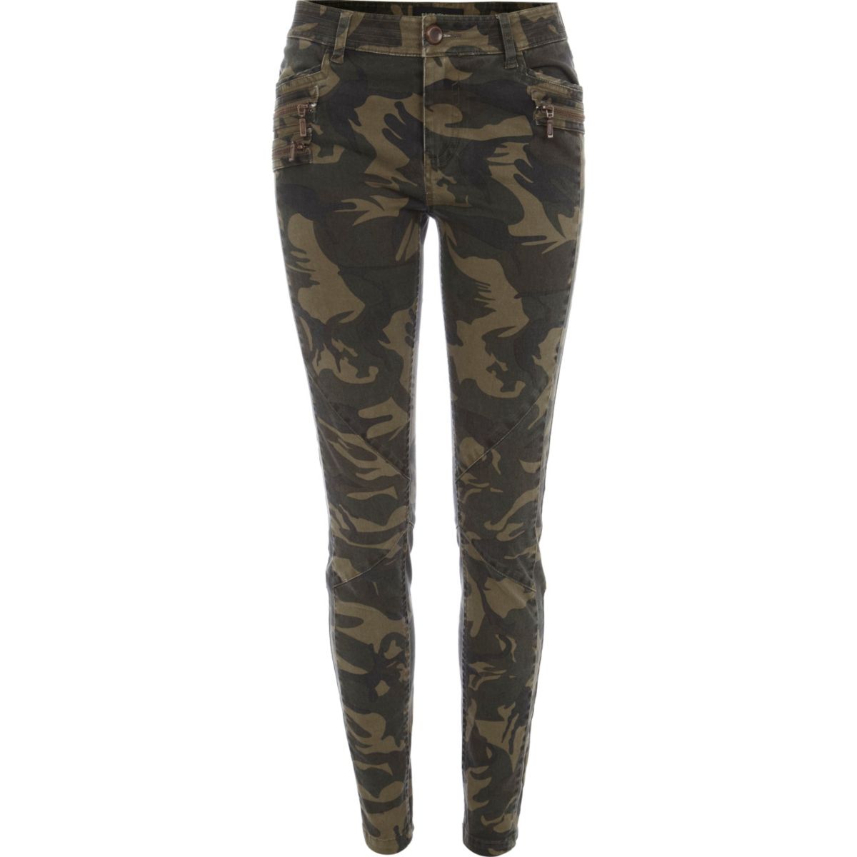 Khaki camo print skinny pants Pants Sale women