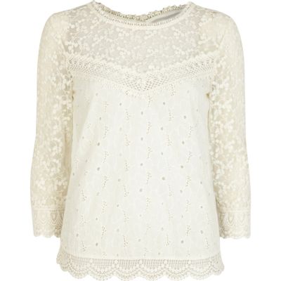 Cream crochet 3/4 sleeve blouse - Tops - Sale - women