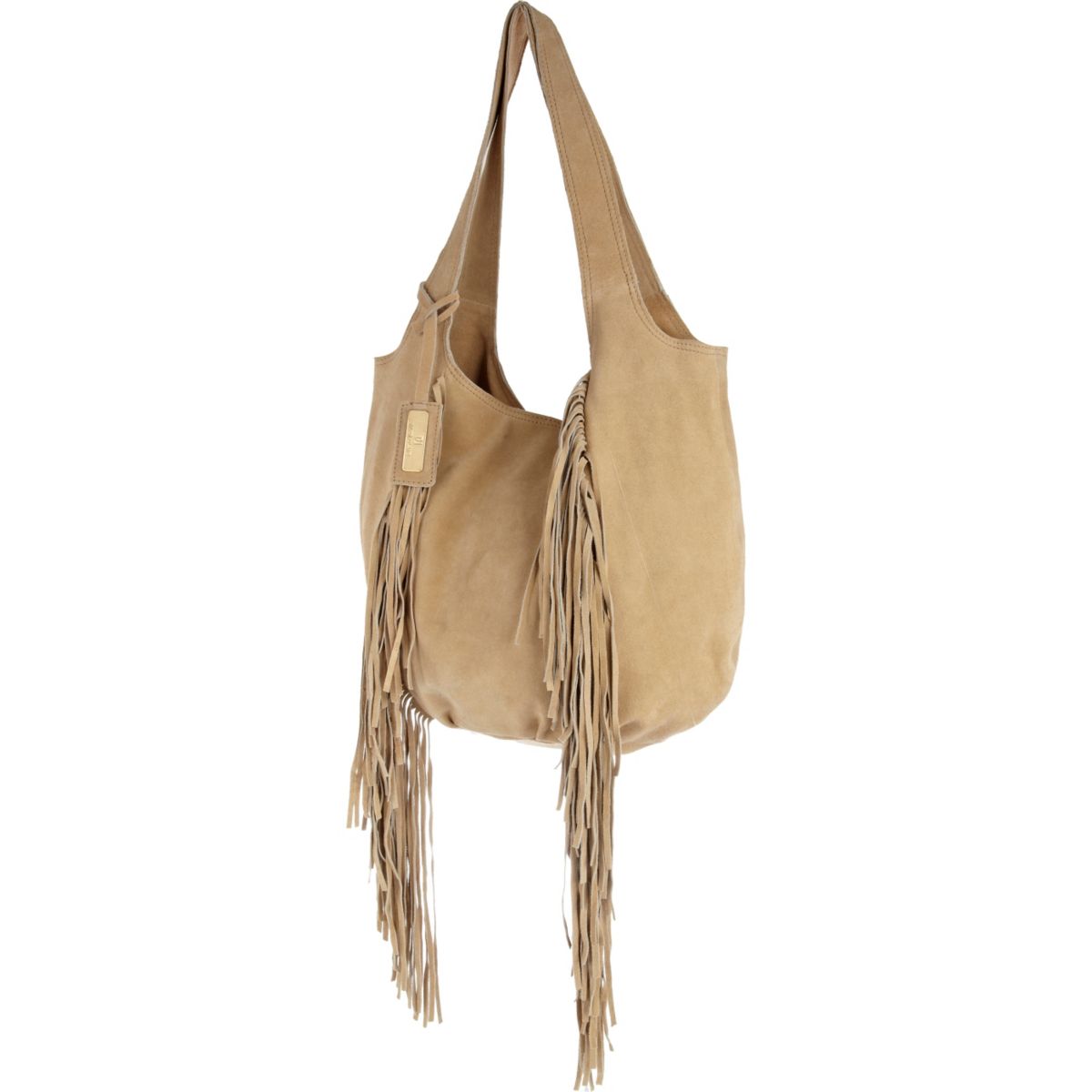 Beige suede fringed slouch bag Bags & Purses Sale women