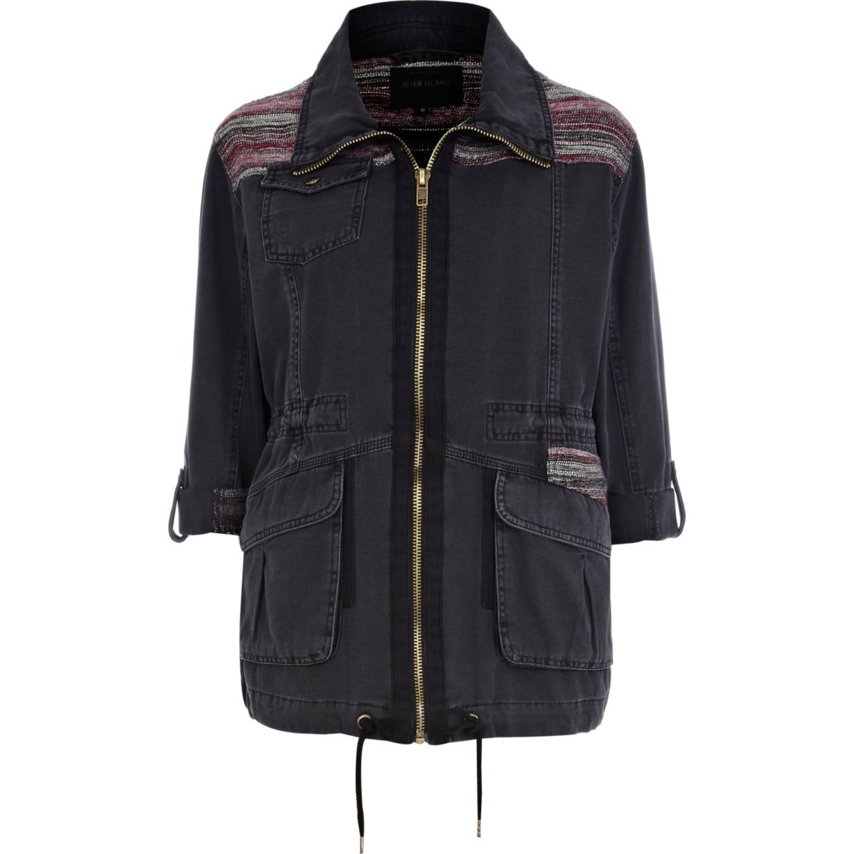Black jacquard panel army jacket - Coats & Jackets - Sale - women