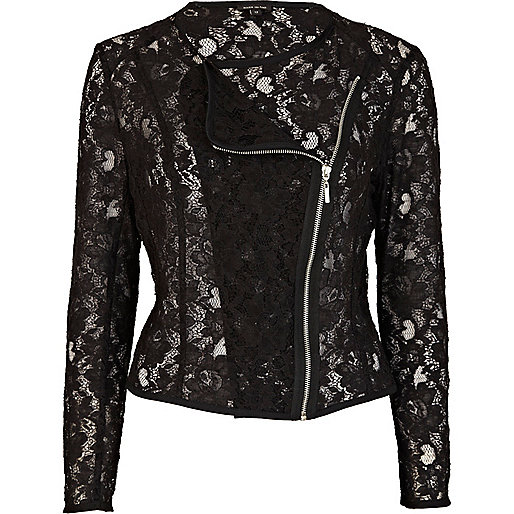 Black sheer lace biker jacket - coats / jackets - sale - women