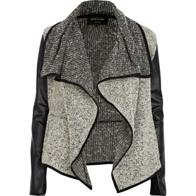 Grey boucle leather look waterfall jacket - Coats & Jackets - Sale - women